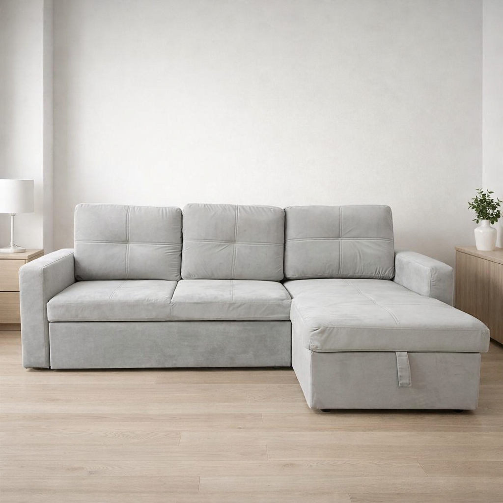 Sofá chaise longue cama deslizante 210x80x135 cm gris