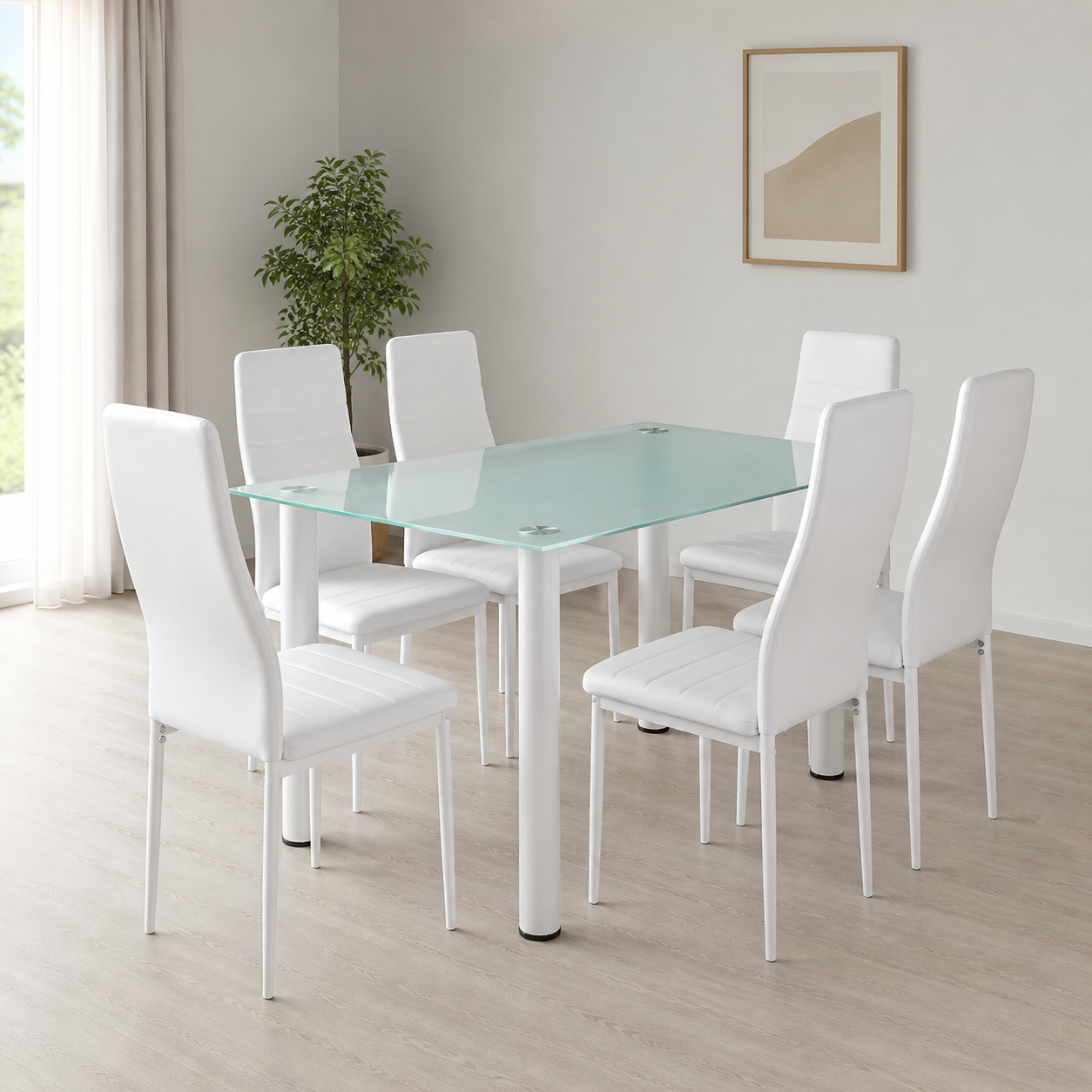 Mesa cristal moderna 6 sillas 140x80x74cm