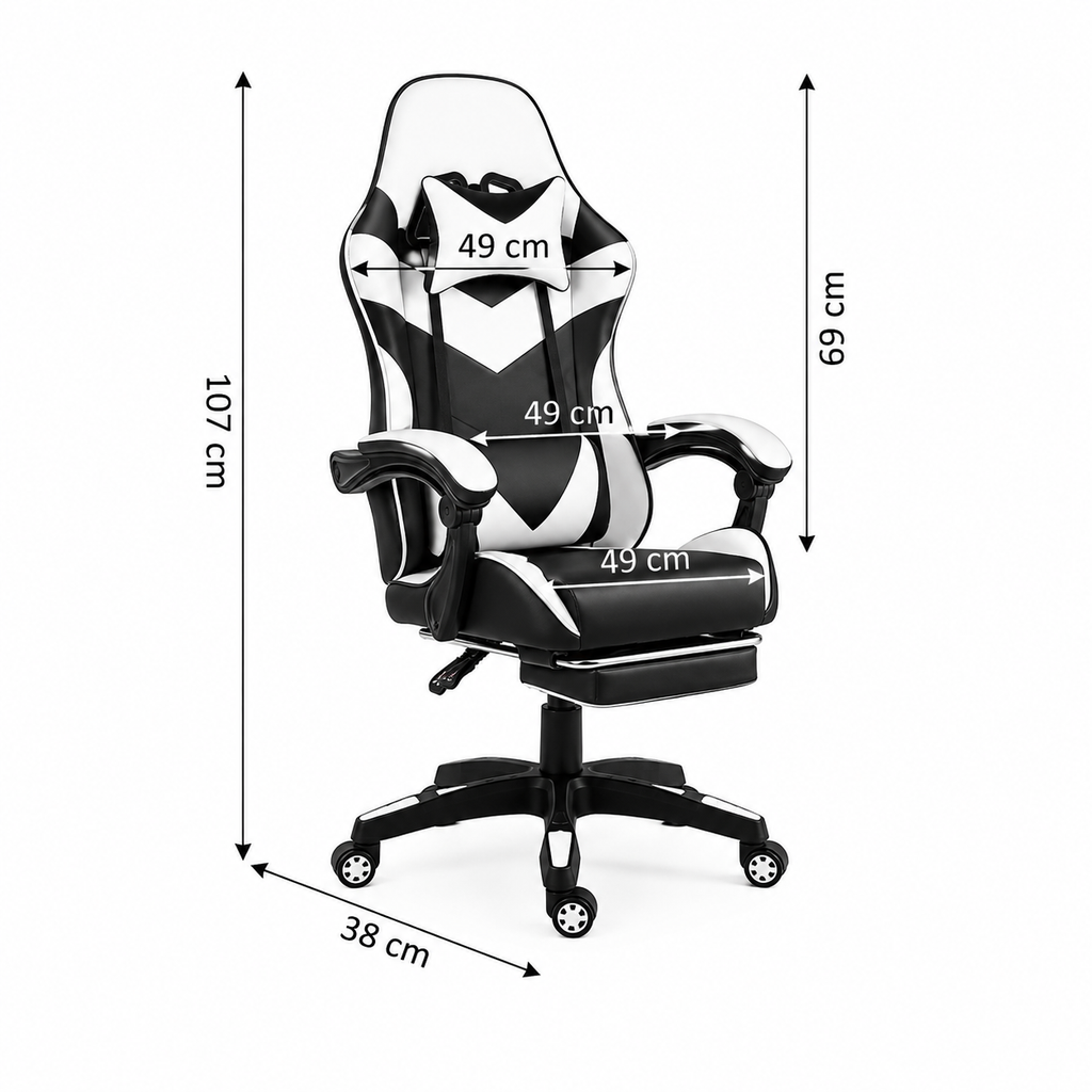 Silla Gaming Ergonomica y Giratoria Reposapies + Regulable en altura