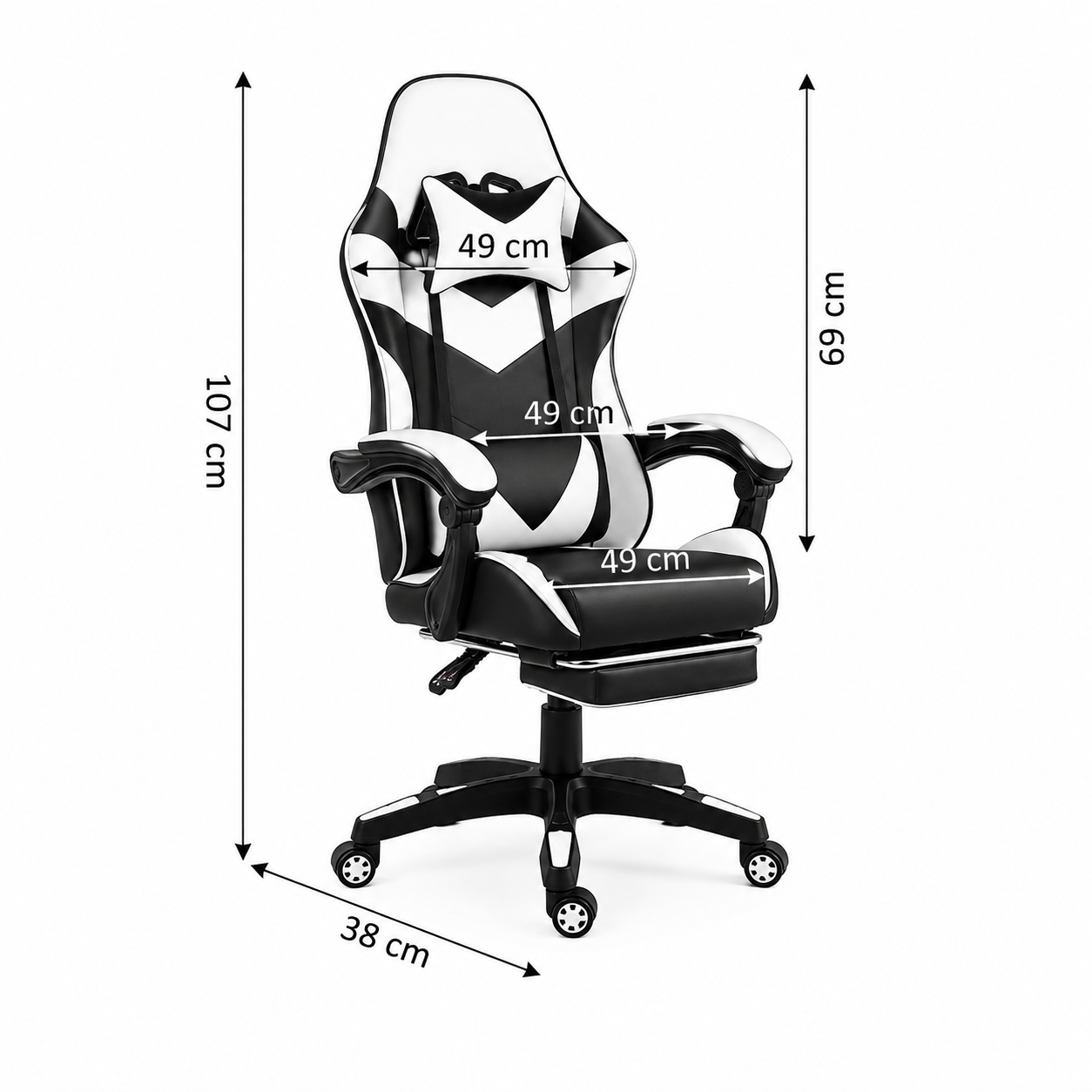 Silla Gaming Ergonomica y Giratoria Reposapies + Regulable en altura