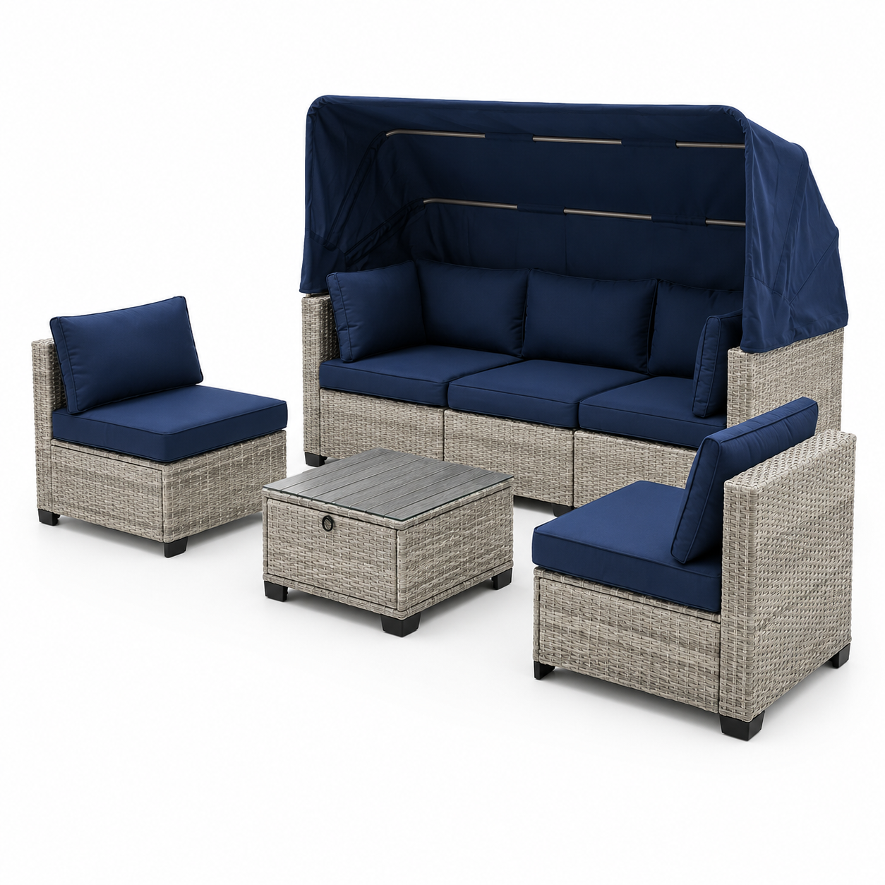 Sofa con Dosel + 2 Sillones + Mesa en Ratan  Muebles de Jardin y Terraza