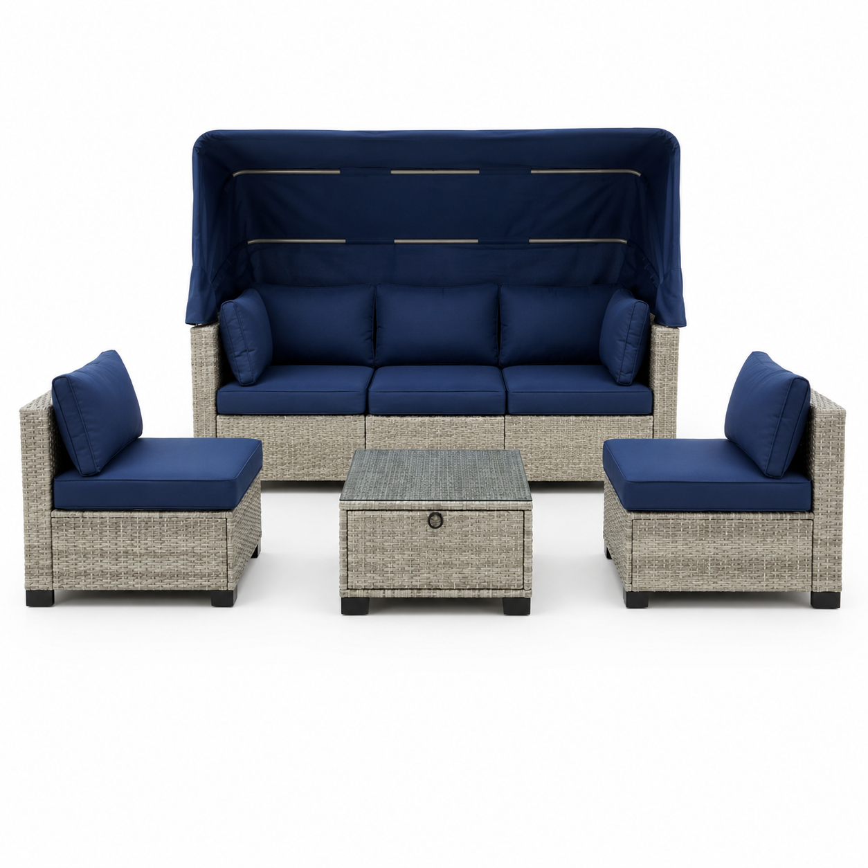 Sofa con Dosel + 2 Sillones + Mesa en Ratan  Muebles de Jardin y Terraza