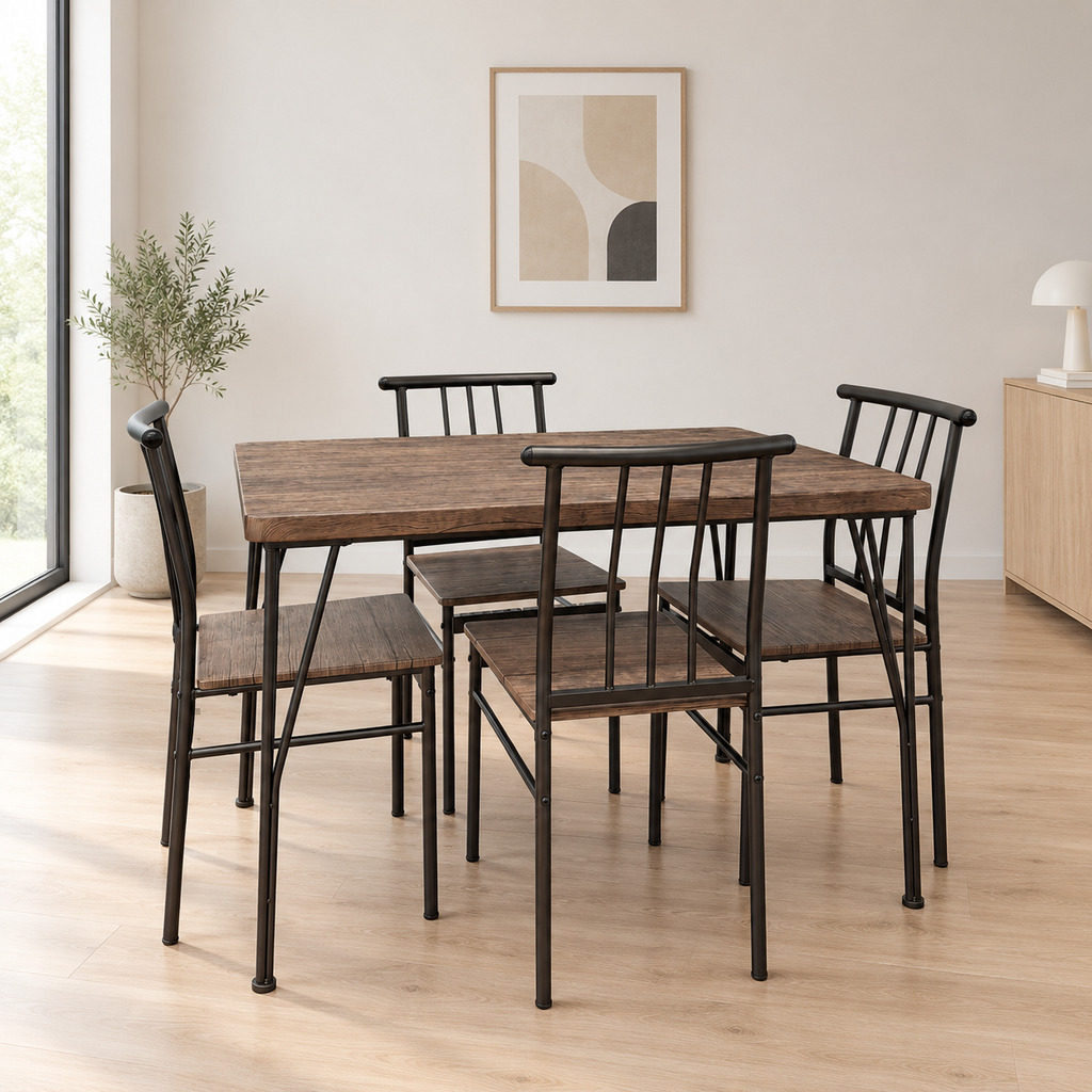 Mesa de Cocina con 4 Sillas – Estilo Industrial en Madera y Metal