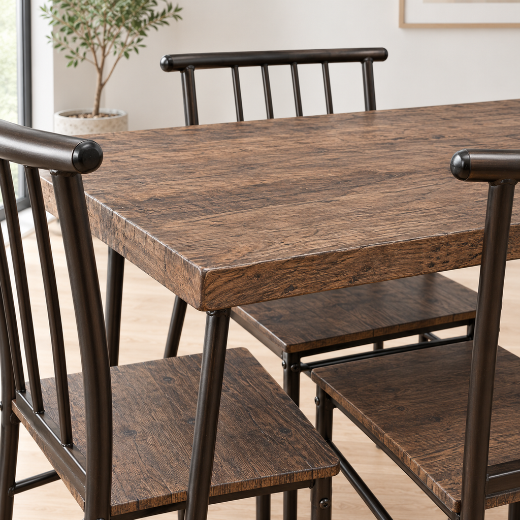 Mesa de Cocina con 4 Sillas – Estilo Industrial en Madera y Metal
