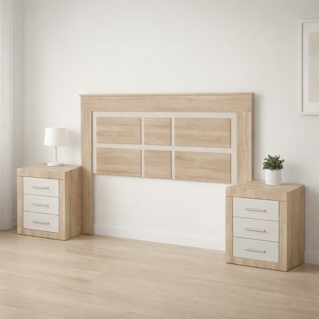 Cabecero con mesitas de noche 3 cajones 60x50x34,6 cm | Conjunto dormitorio moderno