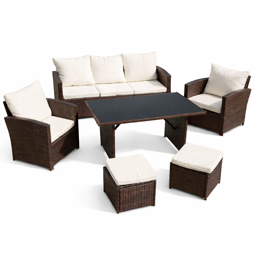 Conjunto Jardín Ratán Completo 6 Piezas 155x62x72cm Gris o Marrón