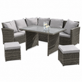 Sofá Rinconera Jardín Ratán Exterior 230x175 cm con Mesa y 2 Pufs