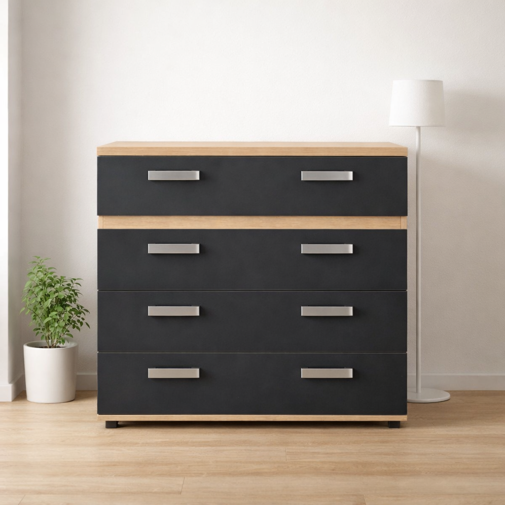 Cómoda 4 cajones moderna dormitorio 89x40x89,5 cm cambria negro