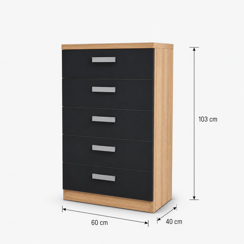 Sinfonier moderno 5 cajones 60x40x103 cm Cambria Gris Oscuro Melamina