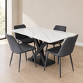 Comedor Moderno con Mesa Rectangular Efecto Mármol Blanco y 4 Sillas