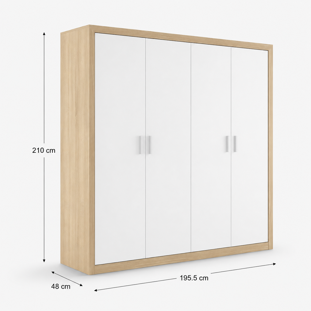 Armario de 4 puertas batientes 210x195,5x48 cm en melamina | RemarStore