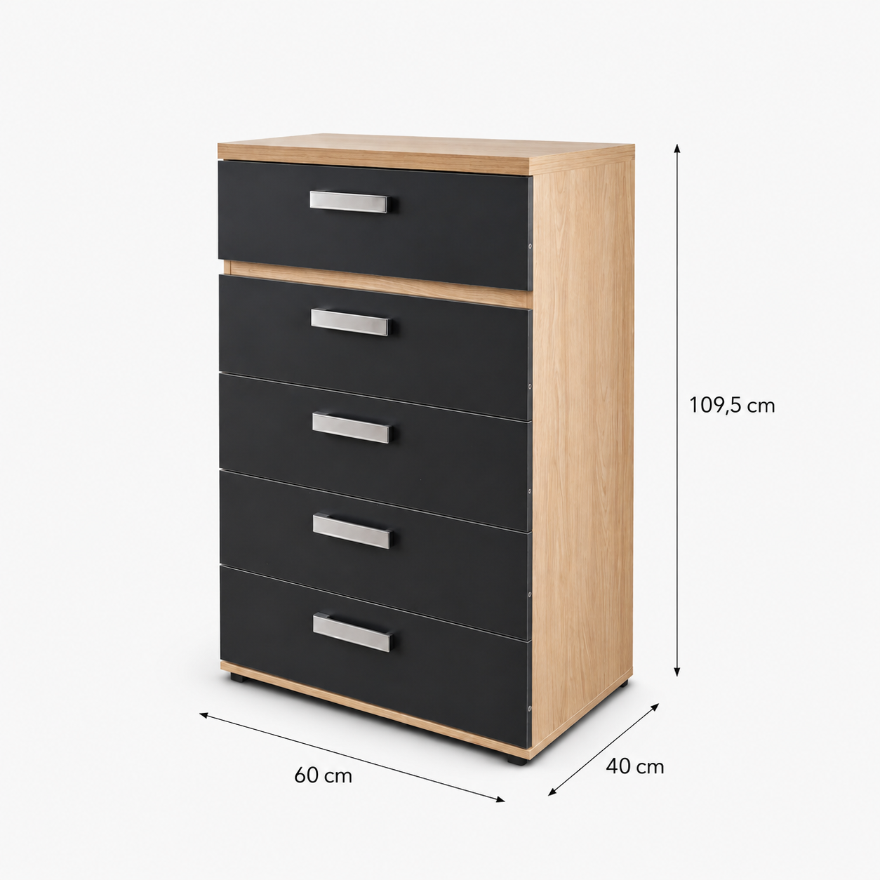 Sinfonier 5 cajones barato moderno 60x109,5x40cm melamina Cambria negro