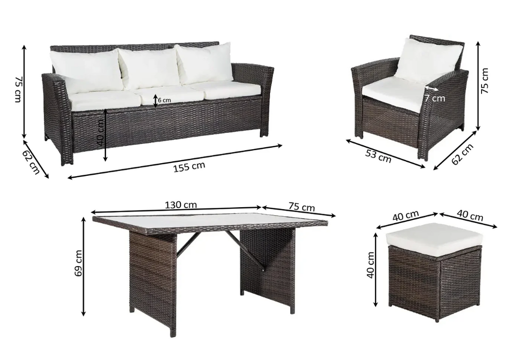 Conjunto Jardín Ratán Completo 6 Piezas 155x62x72cm Gris o Marrón