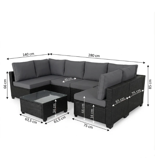 Conjunto de Sofas de Exterior en Rata 7 piezas