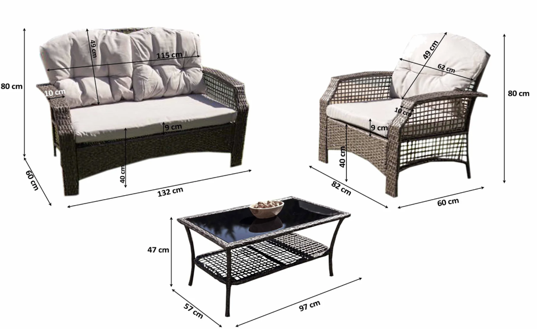 Conjunto Terraza Acolchado gris 3 piezas: Moderno