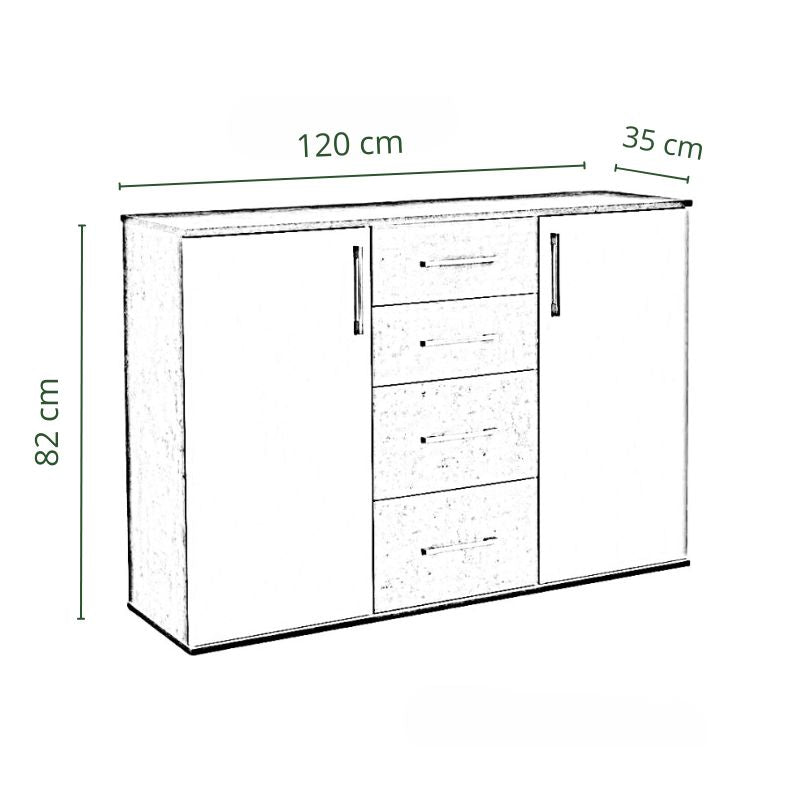 Aparador moderno: 2 puertas y 4 cajones en Cambria y cemento