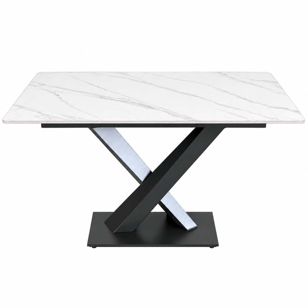 Comedor Moderno con Mesa Rectangular Efecto Mármol Blanco y 4 Sillas