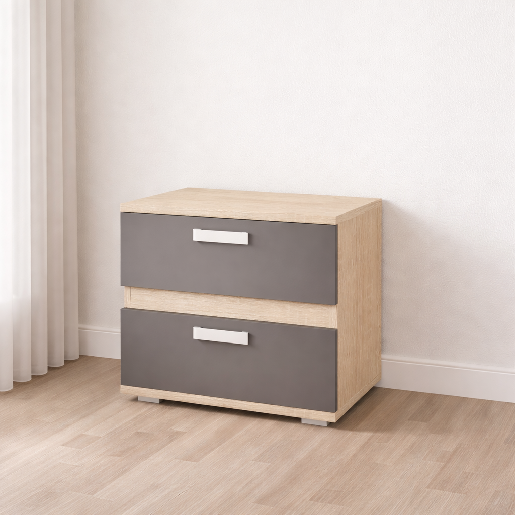 Mesita noche 2 cajones moderna 60x50x40 cm cambria negro