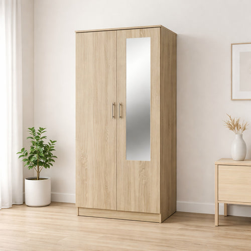 Armario dormitorio 2 puertas espejo 200x80x52 cm blanco o cambria
