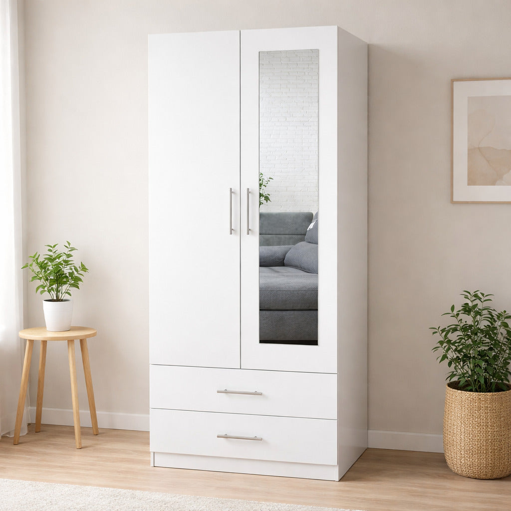 Armario dormitorio 2 puertas espejo 200x80x52cm + 2 Cajones