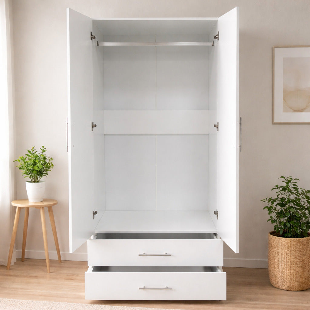 Armario dormitorio 2 puertas espejo 200x80x52cm + 2 Cajones