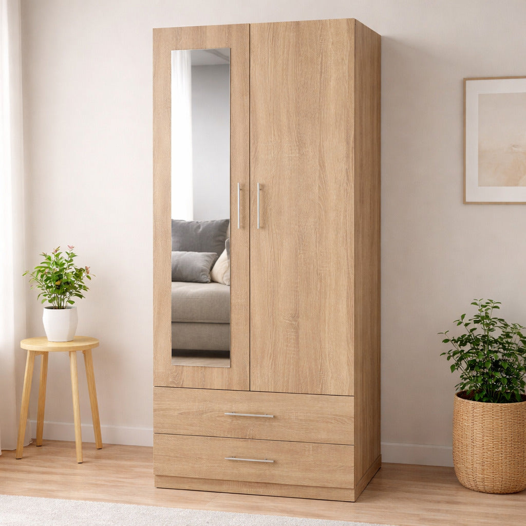 Armario dormitorio 2 puertas espejo 200x80x52cm + 2 Cajones