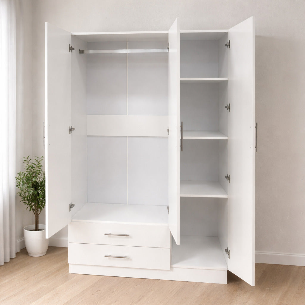 Armario dormitorio 3 puertas espejo 120x200 cm blanco o cambria moderno barato