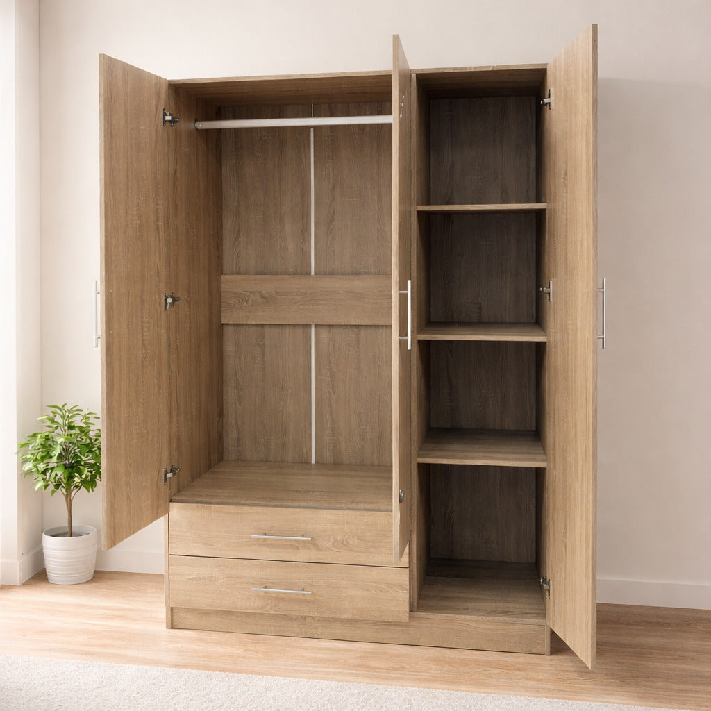 Armario dormitorio 3 puertas espejo 120x200 cm blanco o cambria moderno barato