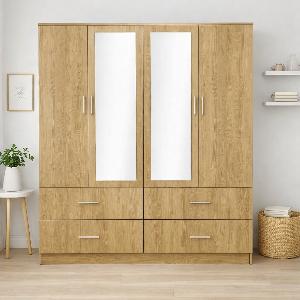 Armario de 4 Puertas Batientes y 4 Cajones