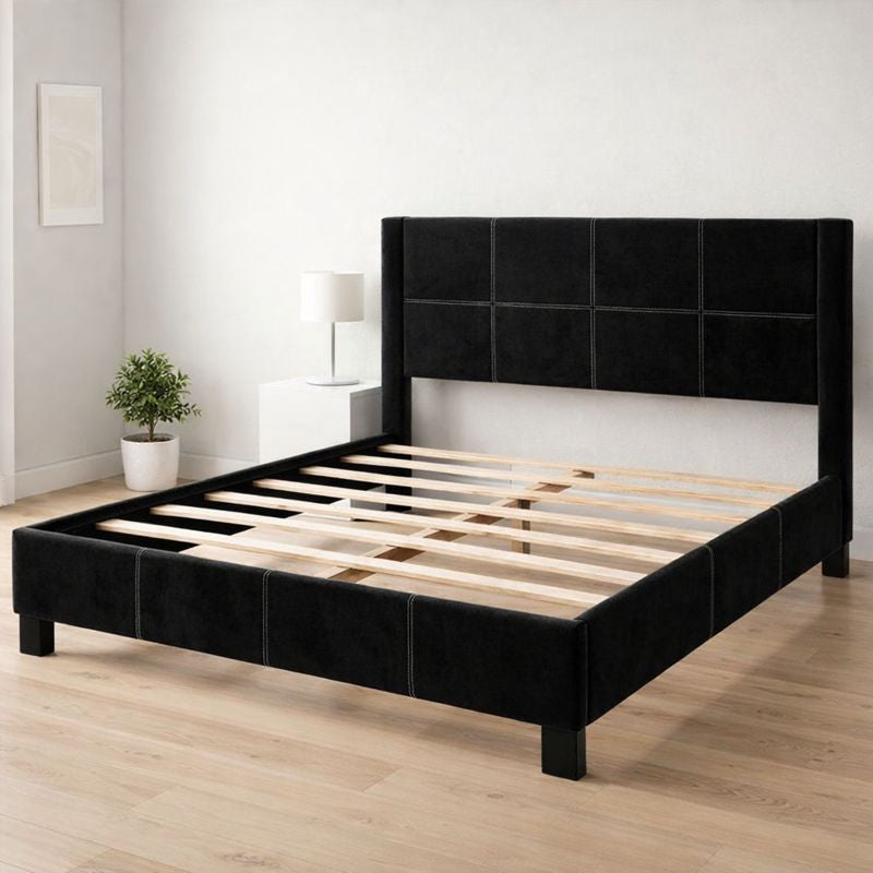 Cama Matrimonio Terciopelo Estructura de Madera
