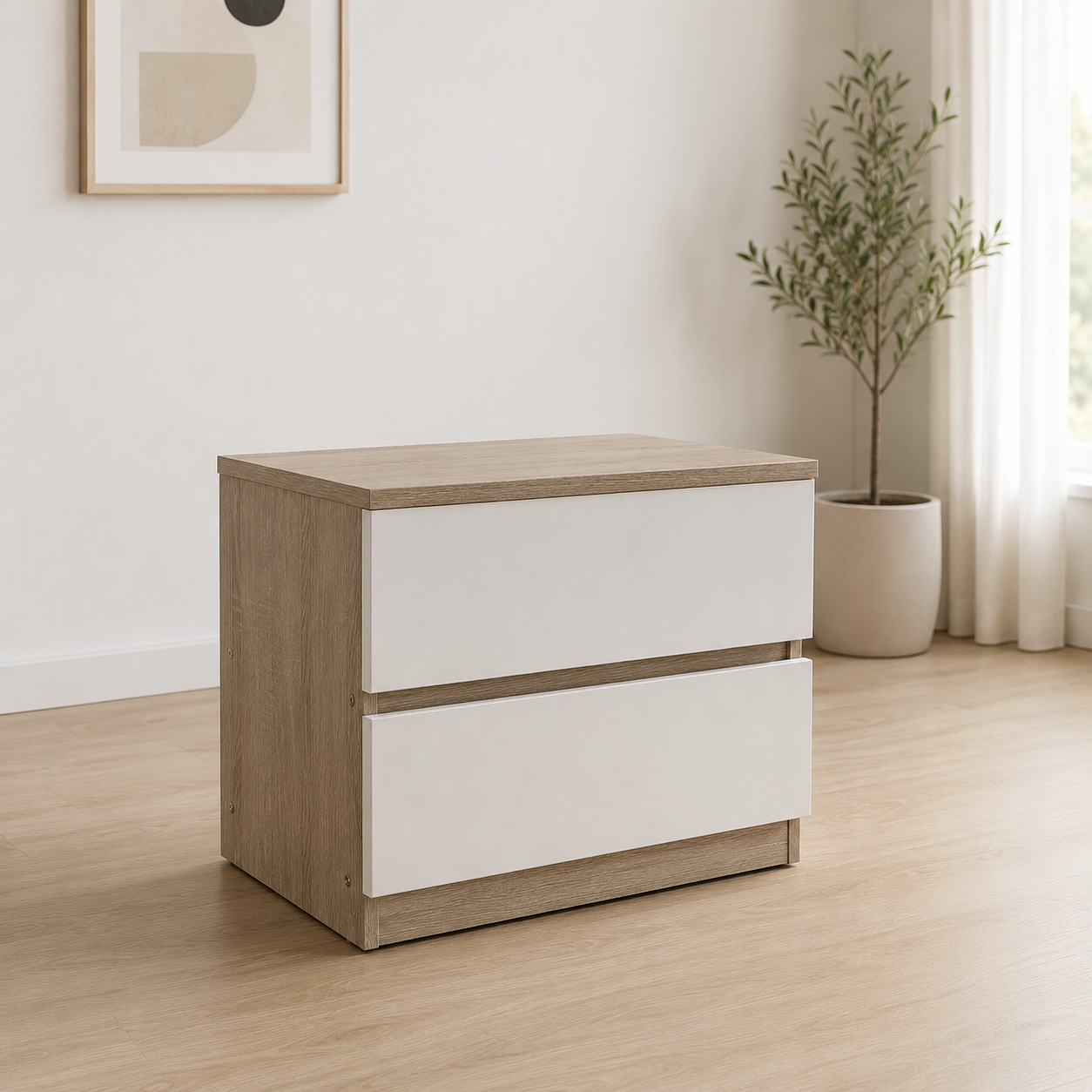 Mesa de noche moderna de 2 y 3 cajones – Cambria/Blanco