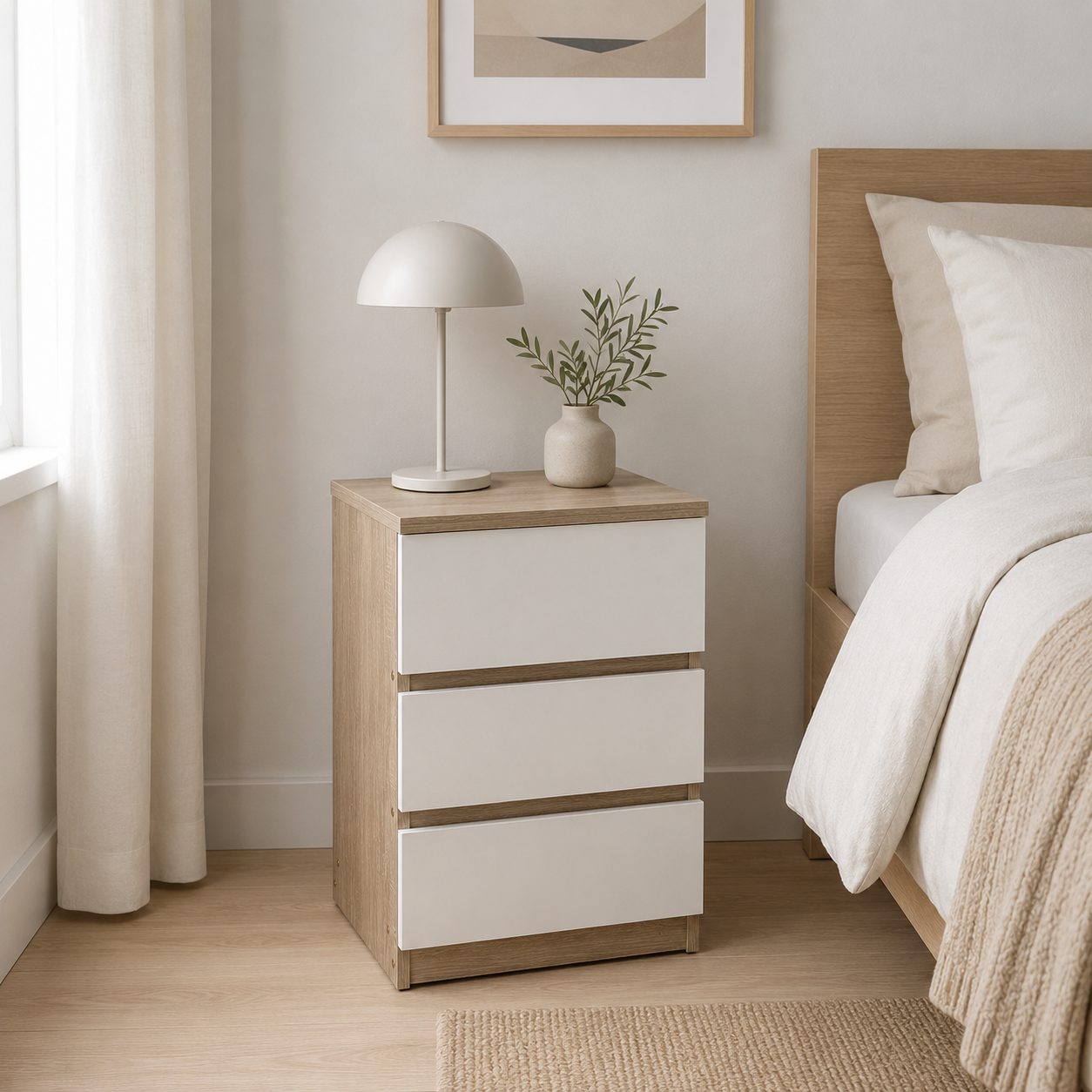 Mesa de noche moderna de 2 y 3 cajones – Cambria/Blanco
