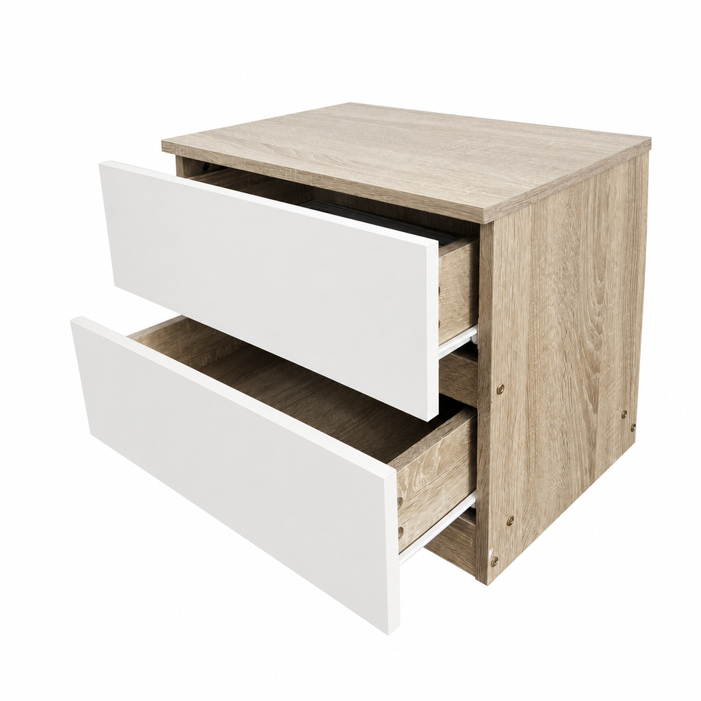 Mesa de noche moderna de 2 y 3 cajones – Cambria/Blanco