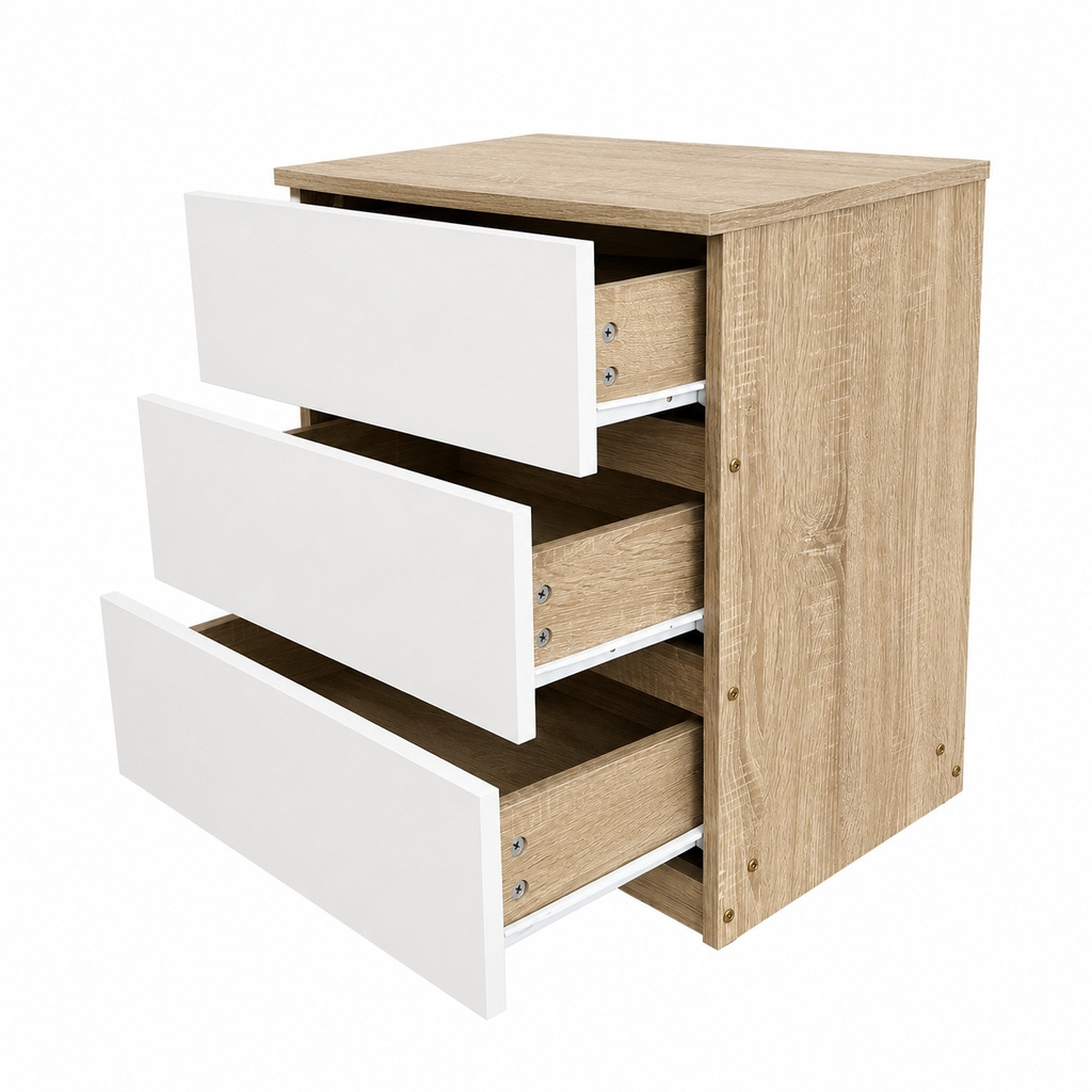 Mesa de noche moderna de 2 y 3 cajones – Cambria/Blanco