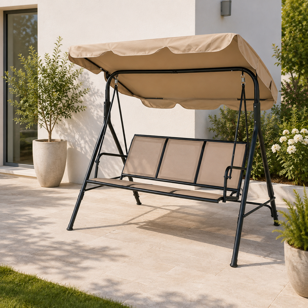 Columpio Balancín de 3 Plazas Beige. Muebles de Jardín y Terraza