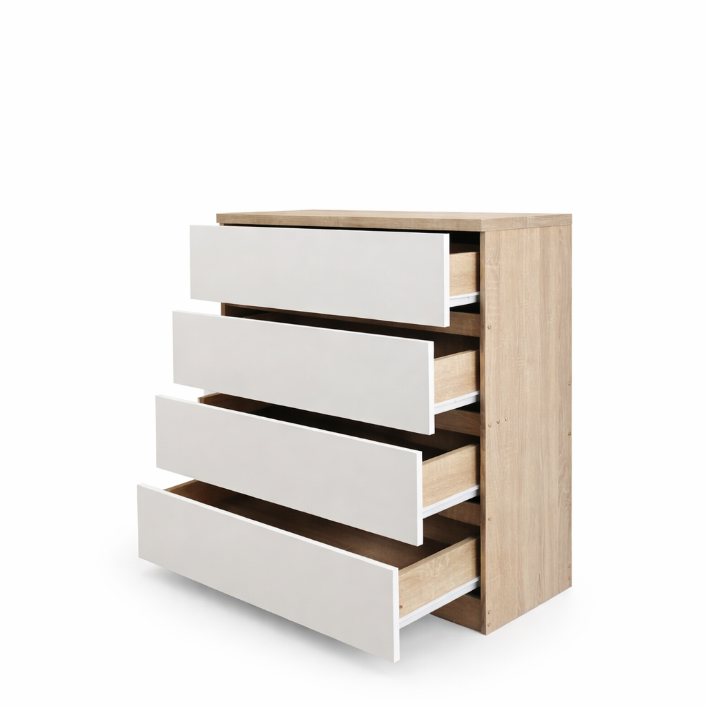 Cómoda 4 cajones moderna dormitorio 80x40x95 cm cambria blanco