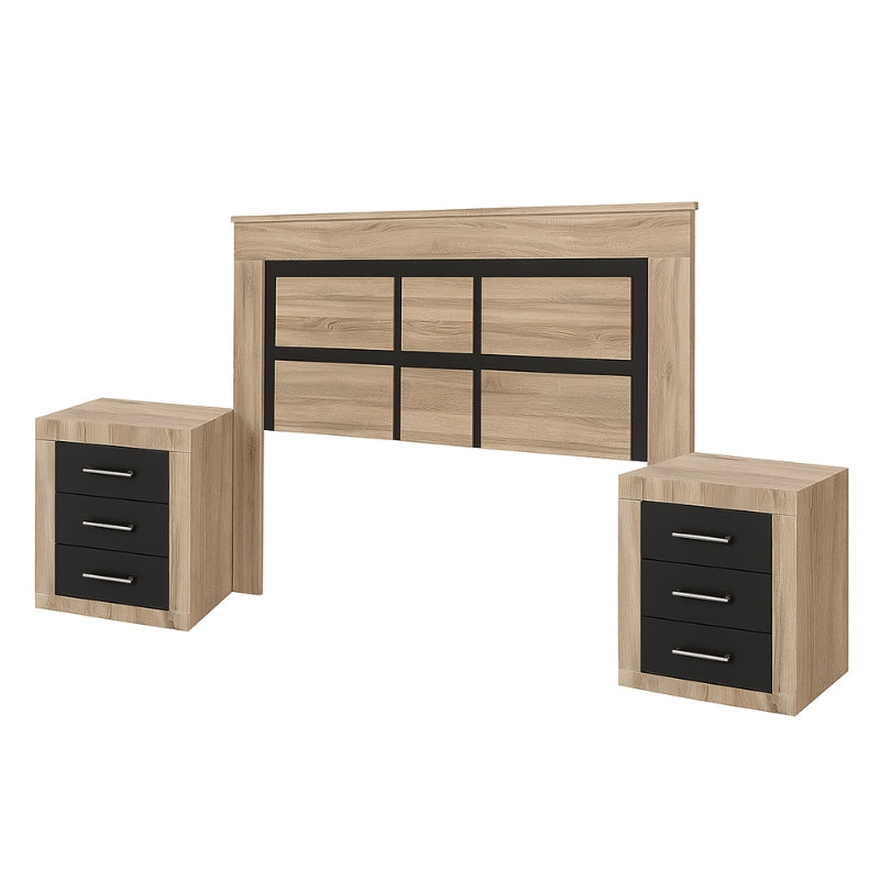 Cabecero con mesitas de noche 3 cajones 60x50x34,6 cm | Conjunto dormitorio moderno