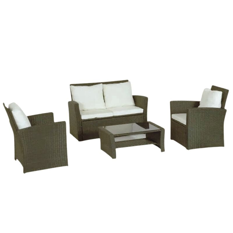 Conjunto Jardín Rattan Moderno 4 Piezas 117x67cm | Sofá, 2 Sillones y Mesita