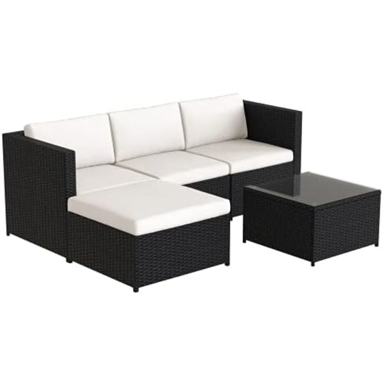 Sofá Chaise Longue Ratán Exterior 195x137x70 cm con Mesa