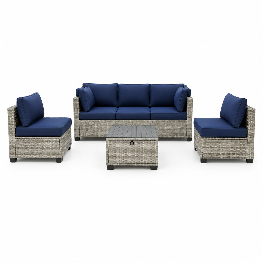 Sofa con Dosel + 2 Sillones + Mesa en Ratan  Muebles de Jardin y Terraza
