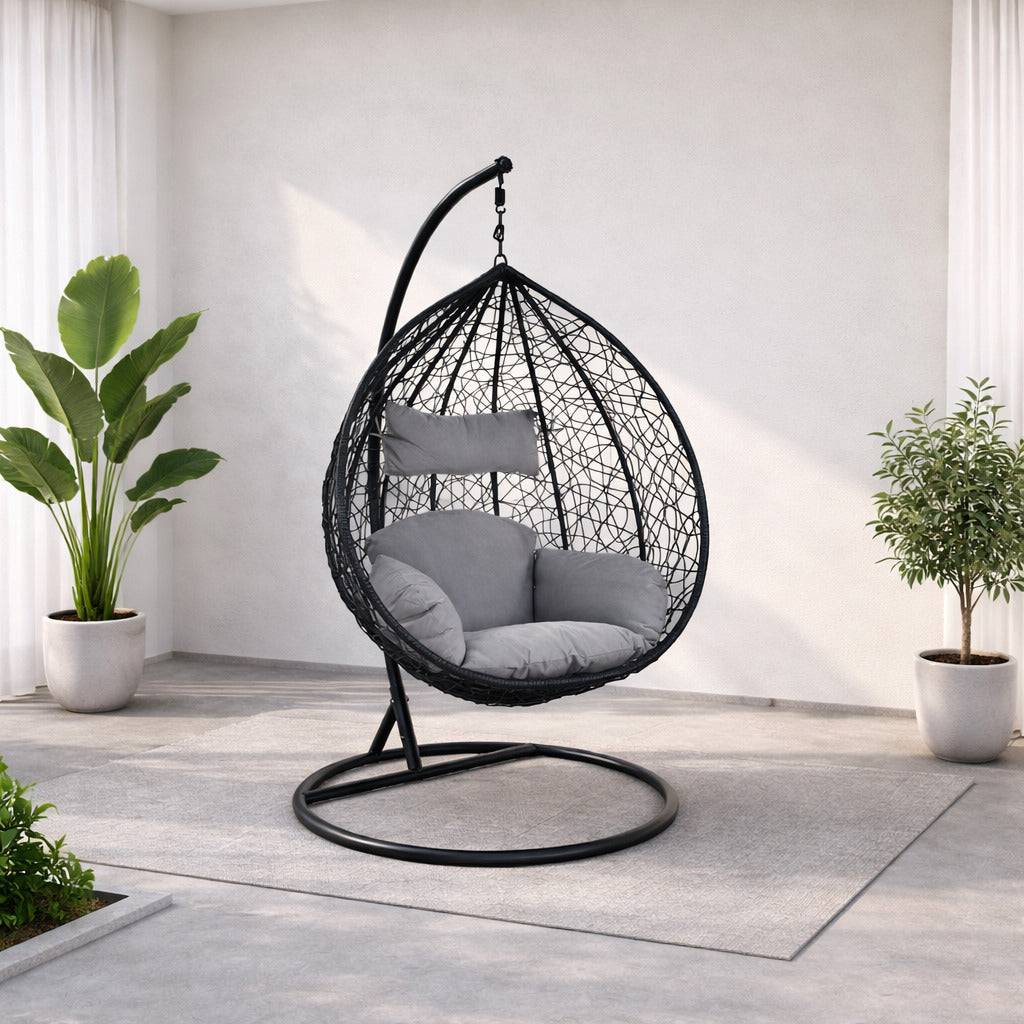 Silla Colgante Jardín con Soporte 195x105x85 cm Resistente y Cómoda Negro o Blanco