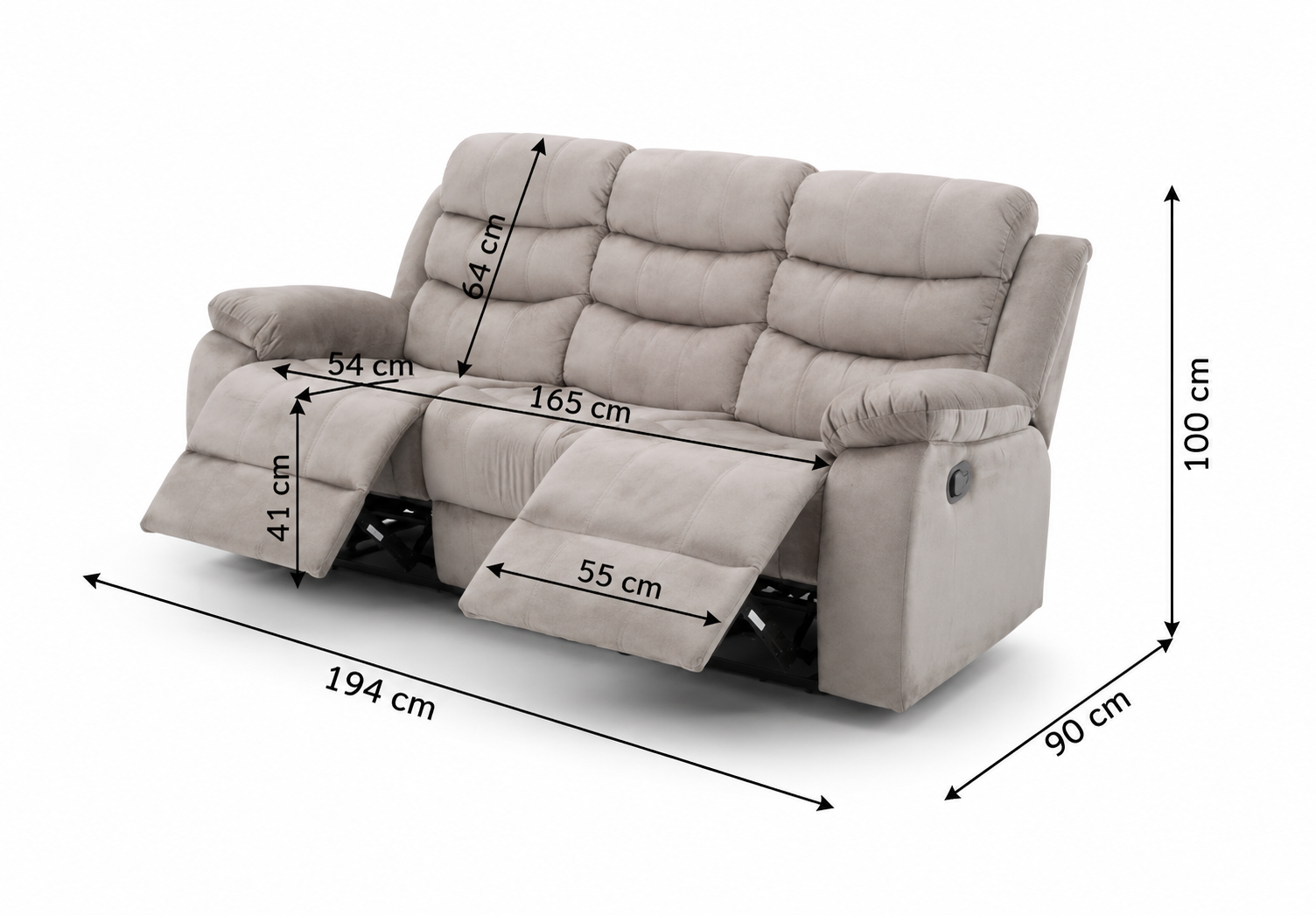 Sofa Reclinable Manual Houston 3 Plazas Gris