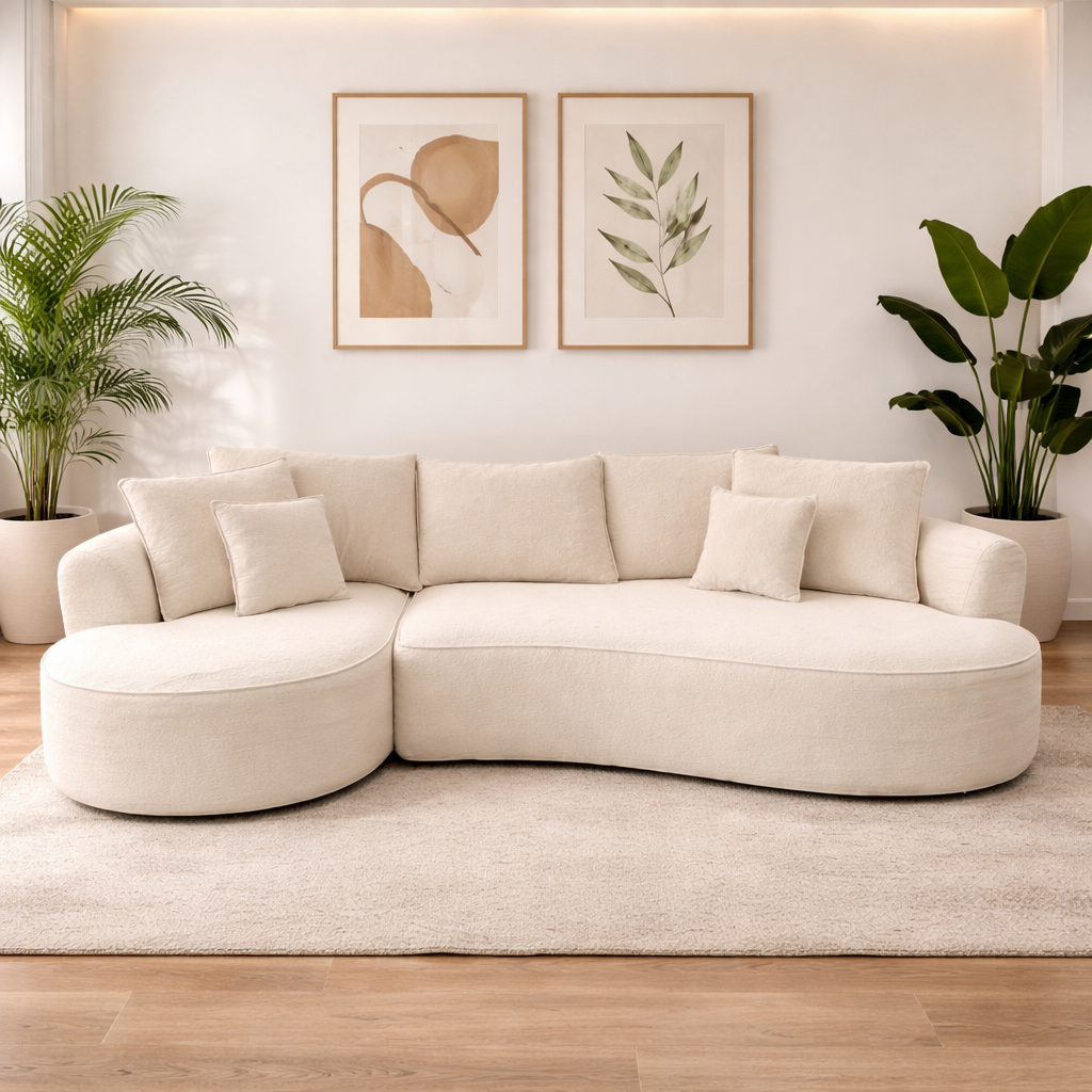 Sofá Mary modular grande salón moderno 305x140x60 en chenilla beige