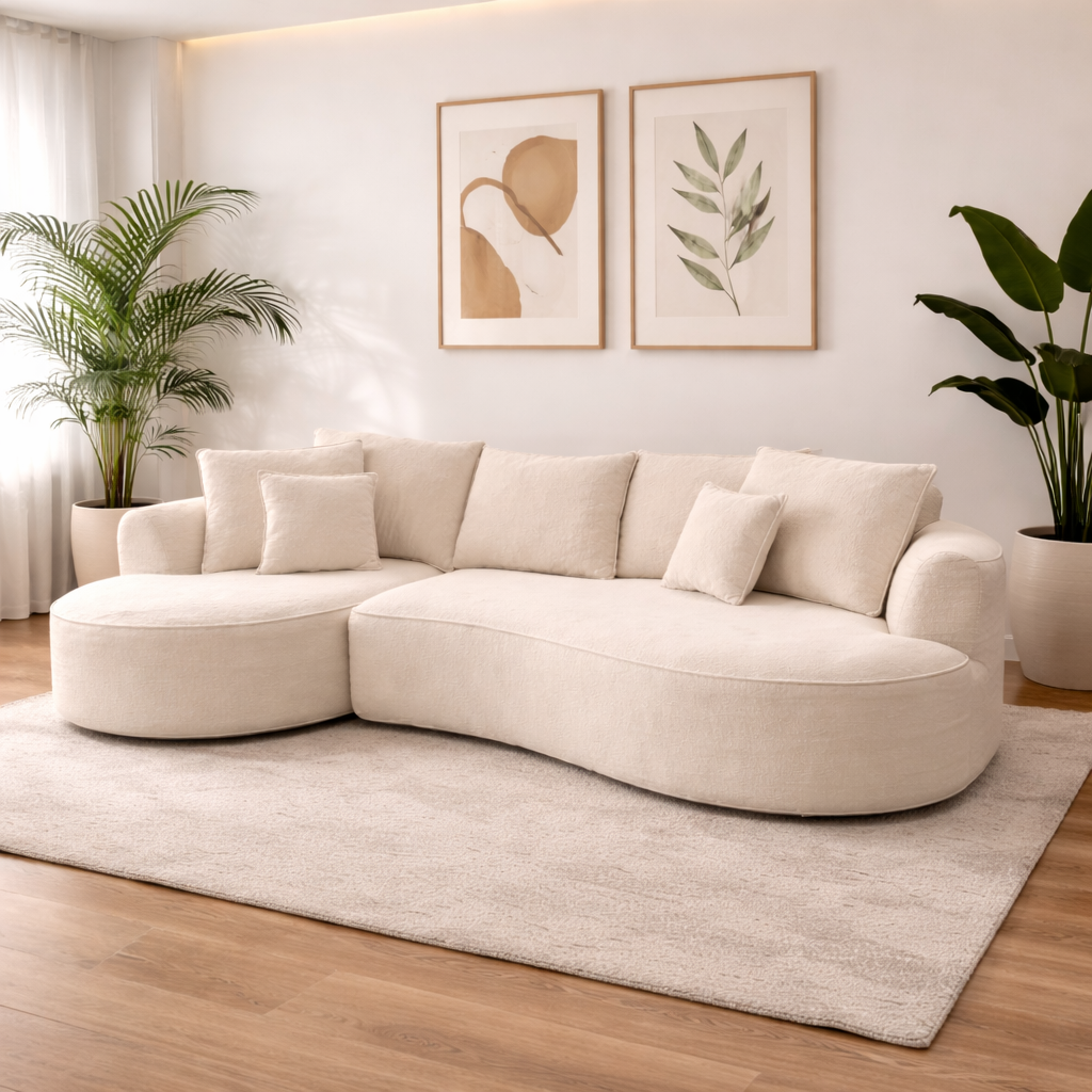 Sofá Mary modular grande salón moderno 305x140x60 en chenilla beige