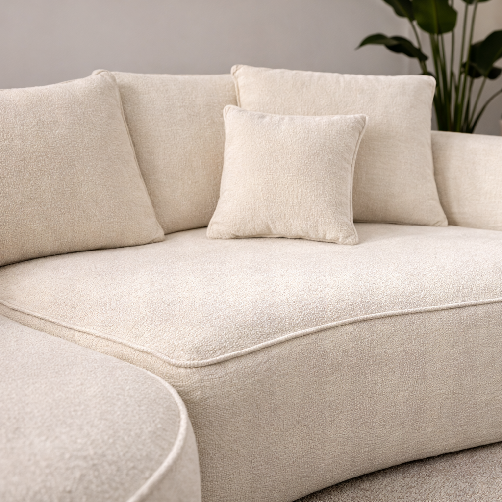 Sofá Mary modular grande salón moderno 305x140x60 en chenilla beige