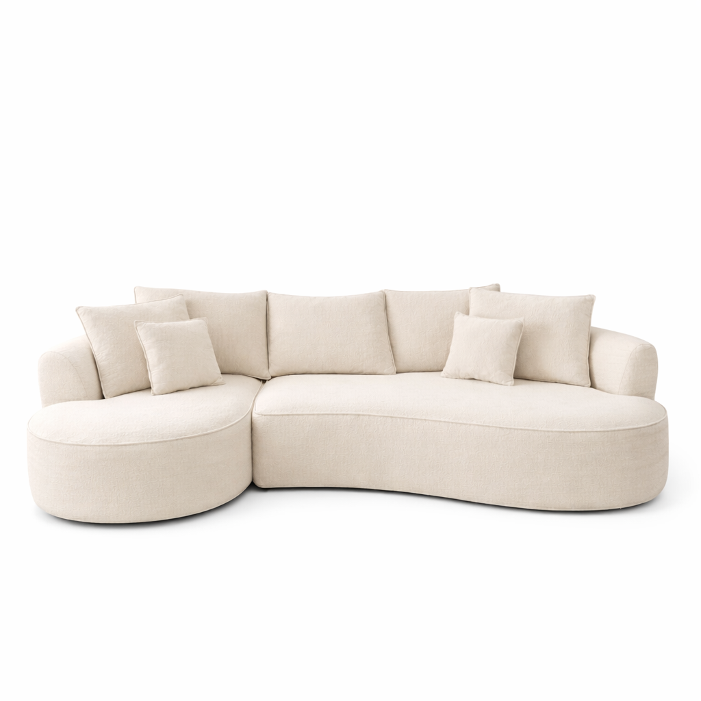 Sofá Mary modular grande salón moderno 305x140x60 en chenilla beige