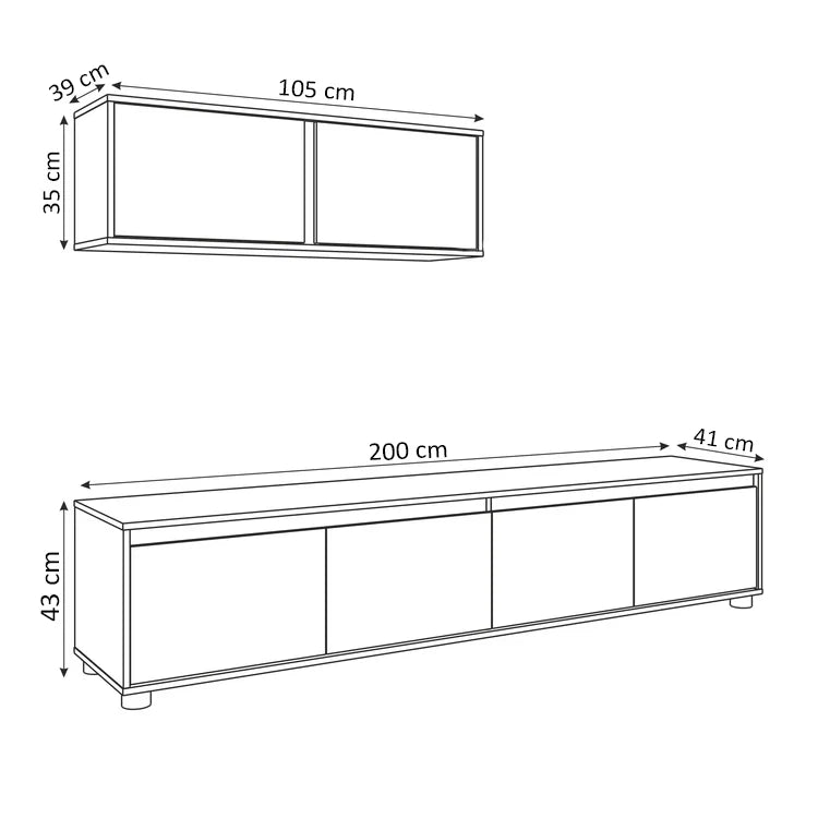 Mueble de salón moderno 2 módulos 105x35x39cm