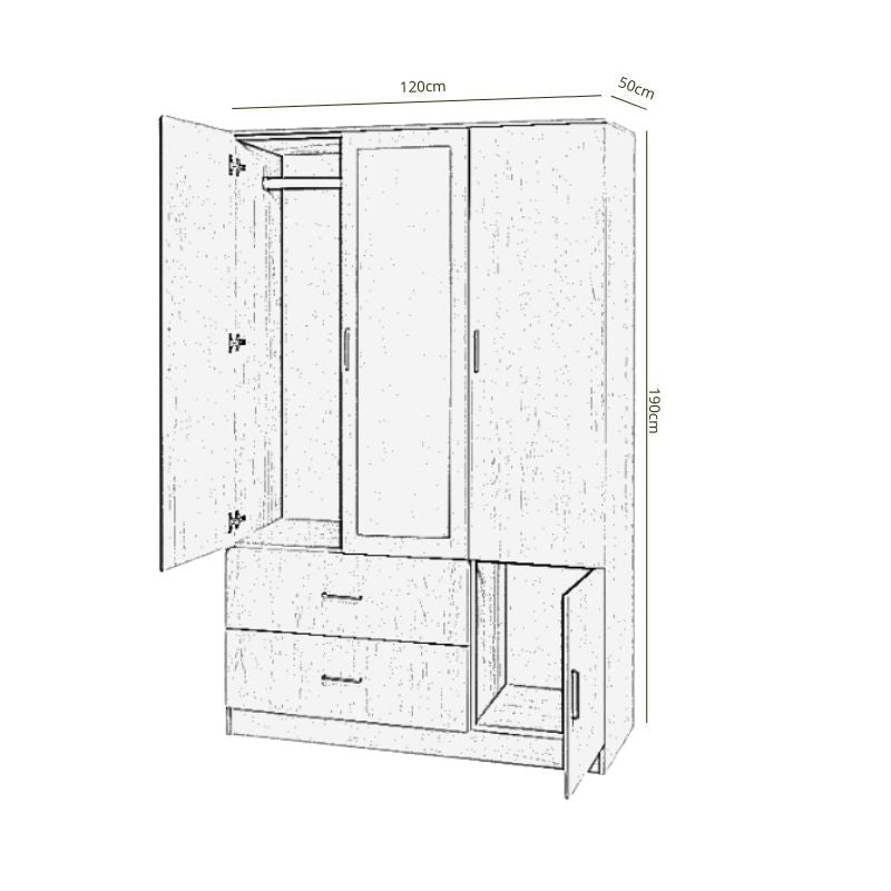 Armario 3 Puertas, Baldas y Cajones