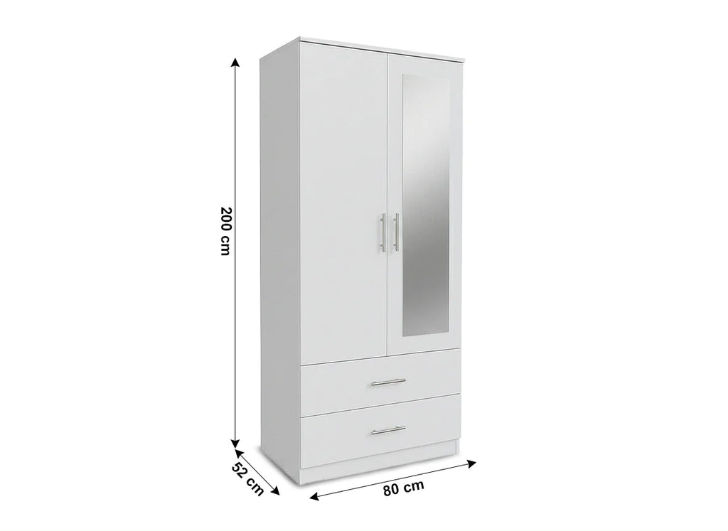 Armario dormitorio 2 puertas espejo 200x80x52cm + 2 Cajones