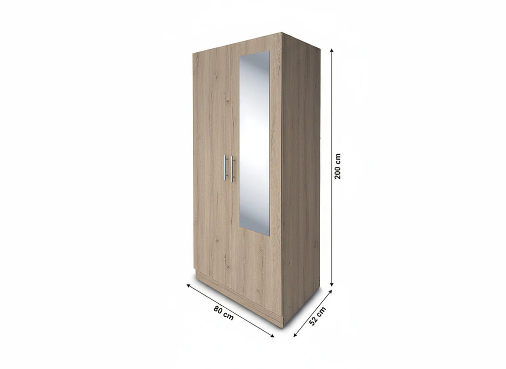 Armario dormitorio 2 puertas espejo 200x80x52 cm blanco o cambria